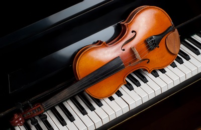 violin and piano keys